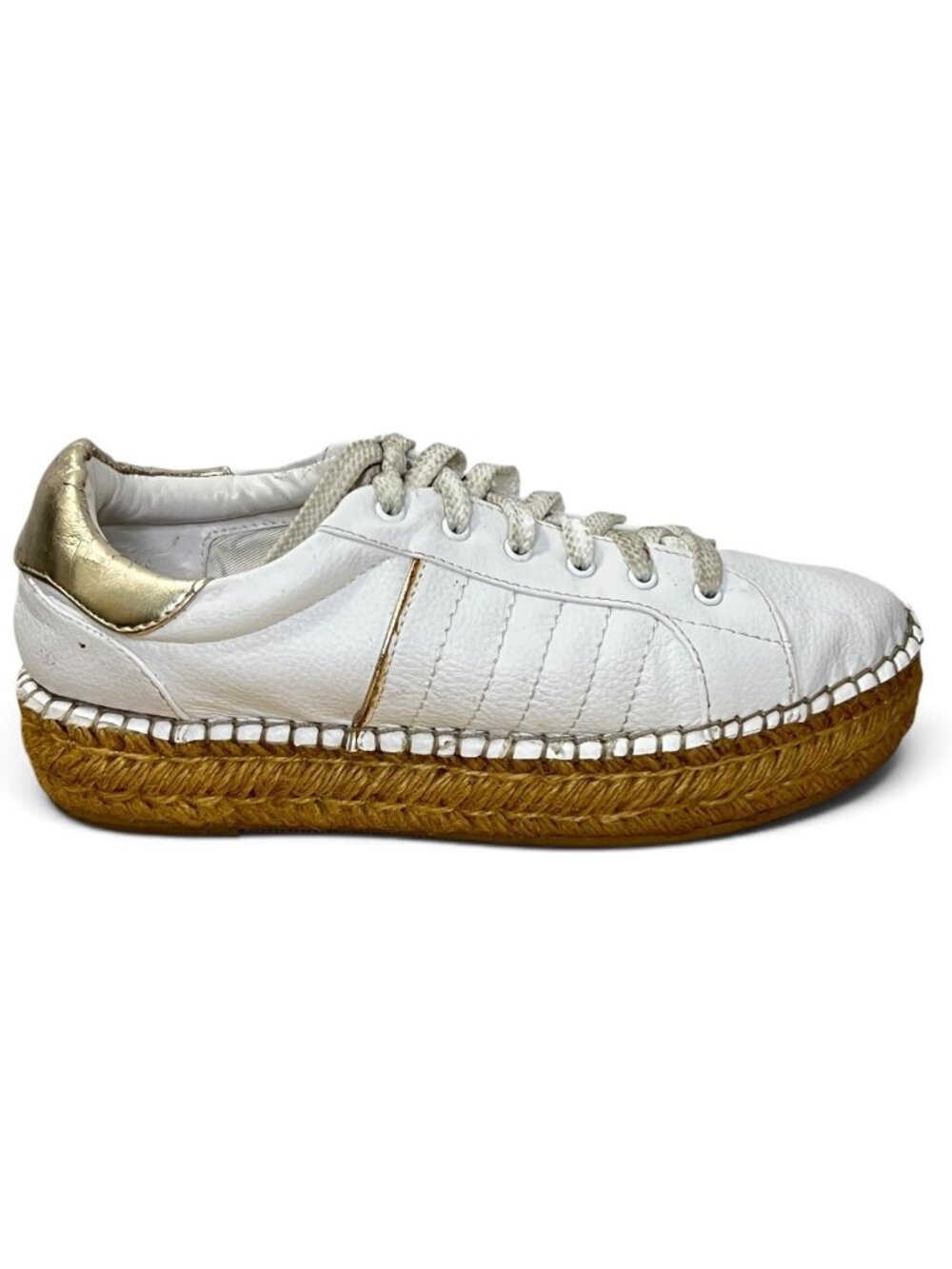 Steven by Steve Madden White Espadrille Sneakers With Gold Accent Size 7.5B